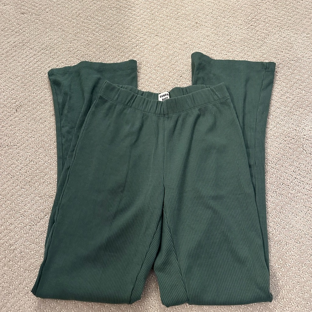 Green aritzia ribbed flare pants